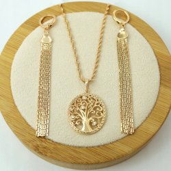 ZŁOTA BIŻUTERIA ZE STALI CHIRURIGCZNEJ NASZYJNIK + KOLCZYKI + ZAWIESZKA 18K