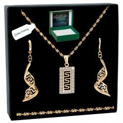 ZŁOTY NASZYJNIK Z CYRKONIAMI ŁAŃCUSZEK ZAWIESZKA KOLCZYKI WISZĄCE STAL 18K