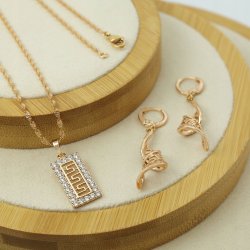 ZŁOTY NASZYJNIK Z CYRKONIAMI ŁAŃCUSZEK ZAWIESZKA KOLCZYKI WISZĄCE STAL 18K