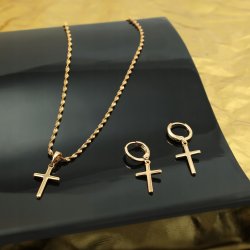PIEKNY DELIKATNY ŁAŃCUSZEK DAMSKI SINGAPUR + ZAWIESZKA KRZYŻ + KOLCZYKI 18K
