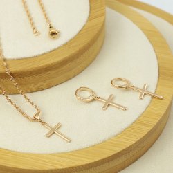 ZŁOTY ŁAŃCUSZEK DAMSKI SINGAPUR + ZAWIESZKA KRZYŻYK + KOLCZYKI WISZĄCE 18K