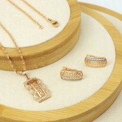 PIĘKNY GRUBY DAMSKI NASZYJNIK ŁAŃCUSZEK GRECKI + KOLCZYKI Z CYRKONIAMI 18K
