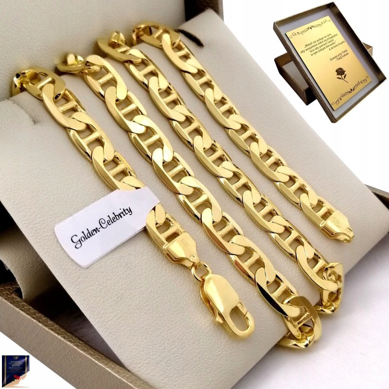ŁAŃCUSZEK ZŁOTY MĘSKI SPLOT GUCCI 50cm/7,5mm SZEROKI GRUBY PR. 925 + GRAWER