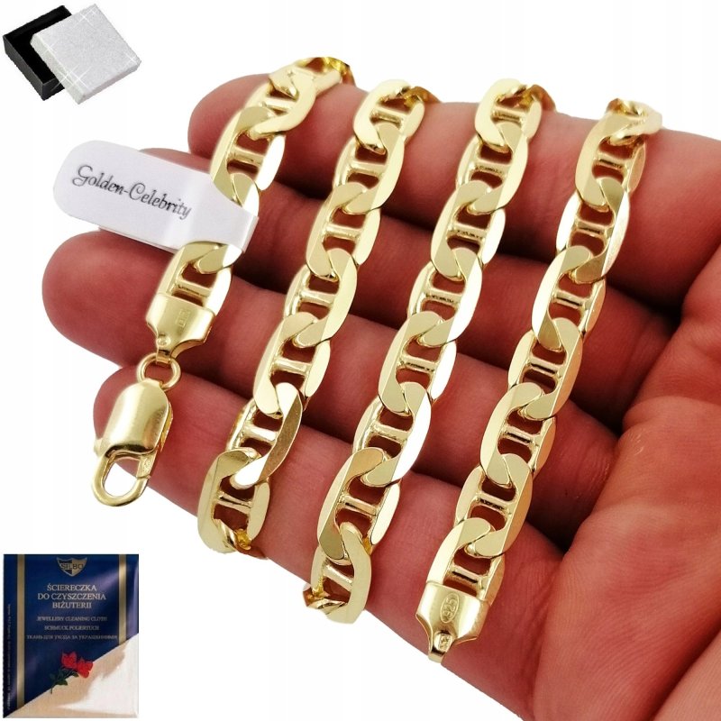 ŁAŃCUSZEK ZŁOTY MĘSKI SPLOT GUCCI 50cm/7,5mm SZEROKI GRUBY PR. 925 + GRAWER