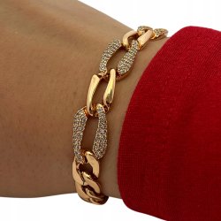 PIĘKNA ZŁOTA BRANSOLETKA DAMSKA Z CYRKONIAMI 18K PREZENT DLA KOBIETY+GRATIS