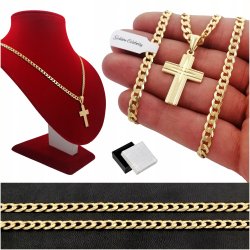 ELEGANCKI ZŁOTY ŁAŃCUSZEK MĘSKI Z KRZYŻYKIEM SREBRO 925 + ZŁOTO 585 PREZENT