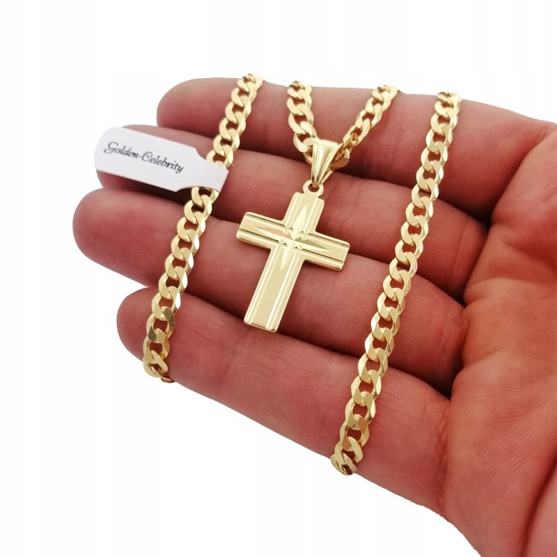 ELEGANCKI ZŁOTY ŁAŃCUSZEK MĘSKI Z KRZYŻYKIEM SREBRO 925 + ZŁOTO 585 PREZENT