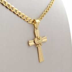 MĘSKI ELEGANCKI ŁAŃCUSZEK + ZAWIESZKA KRZYŻ SREBRO 925+ZŁOTO 585 CERTYFIKAT