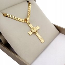 ZŁOTY DŁUGI ŁAŃCUSZEK PANCERKA 65 CM + ZAWIESZKA KRZYŻYK KRZYŻ Z ORŁEM 925