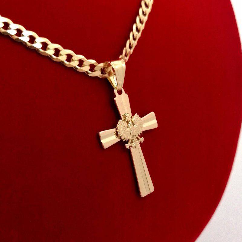 MĘSKI ELEGANCKI ŁAŃCUSZEK + ZAWIESZKA KRZYŻ SREBRO 925+ZŁOTO 585 CERTYFIKAT