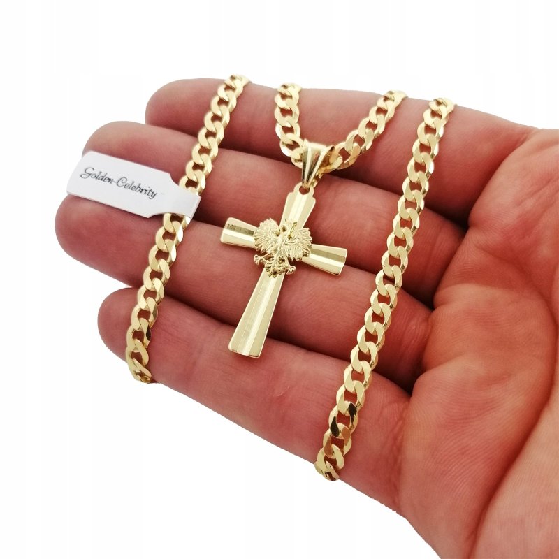MĘSKI ELEGANCKI ŁAŃCUSZEK + ZAWIESZKA KRZYŻ SREBRO 925+ZŁOTO 585 CERTYFIKAT