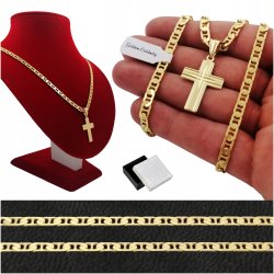 ELEGANCKI MĘSKI NASZYJNIK Z KRZYŻYKIEM SREBRO 925 + ZŁOTO 585 SZEROKI 4,5mm