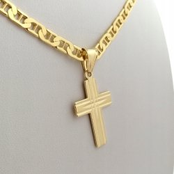 ELEGANCKI MĘSKI NASZYJNIK Z KRZYŻYKIEM SREBRO 925 + ZŁOTO 585 SZEROKI 4,5mm