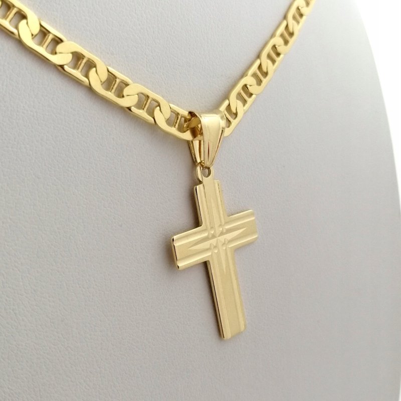 ELEGANCKI MĘSKI NASZYJNIK Z KRZYŻYKIEM SREBRO 925 + ZŁOTO 585 SZEROKI 4,5mm