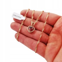 ELEGANCKI ŁAŃCUSZEK SINGAPUR+ZAWIESZKA SERCE ZIELONE DLA WNUCZKI CÓRKI 18K