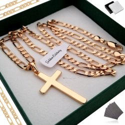 ZŁOTY NASZYJNIK MĘSKI FIGARO ŁAŃCUSZEK + ZAWIESZKA KRZYŻ 55 CM + DEDYKACJA