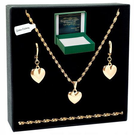 ZŁOTY KOMPLET BIŻUTERII SERCA ŁAŃCUSZEK ZAWIESZKA 45CM PREZENT DLA NIEJ 18K