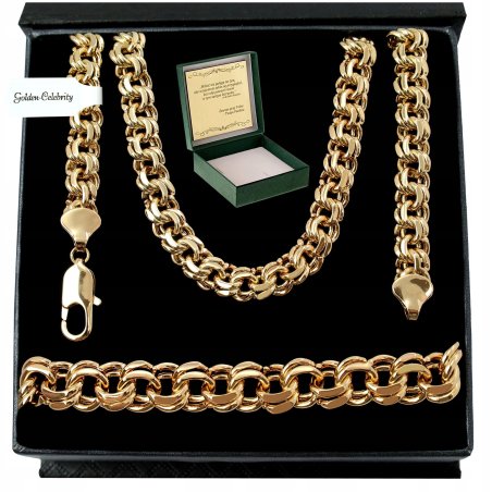 ZŁOTY KOMPLET BIŻUTERII ŁAŃCUSZEK + BRANSOLETKA 50CM PREZENT DLA SYNA 18K