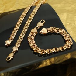 ZŁOTY KOMPLET BIŻUTERII ŁAŃCUSZEK + BRANSOLETKA 50CM PREZENT DLA SYNA 18K