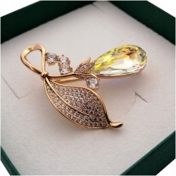 OZDOBNA ZŁOTA BROSZKA 18K KOLOROWA AGRAFKA KOLOR AB CRYSTAL KRYSZTAŁ GRAWER