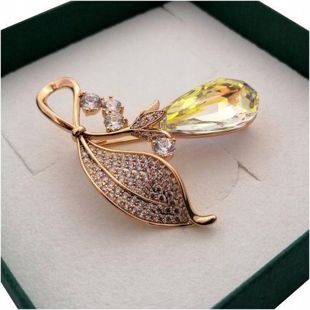 OZDOBNA ZŁOTA BROSZKA 18K KOLOROWA AGRAFKA KOLOR AB CRYSTAL KRYSZTAŁ GRAWER