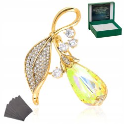 OZDOBNA ZŁOTA BROSZKA 18K KOLOROWA AGRAFKA KOLOR AB CRYSTAL KRYSZTAŁ GRAWER