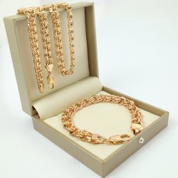 ZŁOTY KOMPLET BIŻUTERII ŁAŃCUSZEK + BRANSOLETKA 50CM PREZENT DLA SYNA 18K