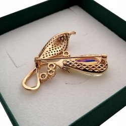 OZDOBNA ZŁOTA BROSZKA 18K KOLOROWA AGRAFKA KOLOR AB CRYSTAL KRYSZTAŁ GRAWER