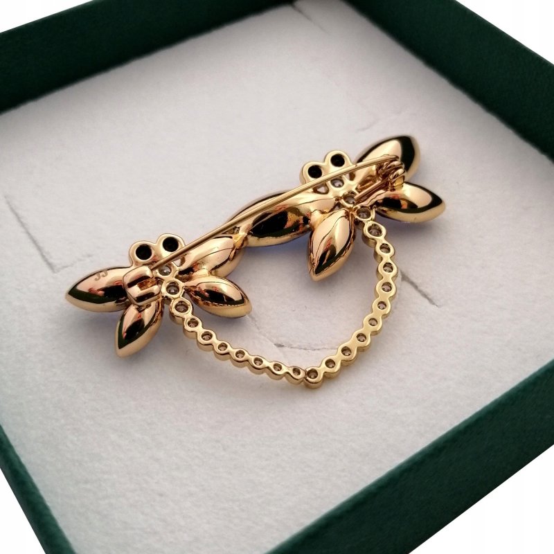 OZDOBNA ZŁOTA BROSZKA RÓŻOWA DUŻA AGRAFKA MOTYL KRYSZTAŁ CYRKONIE GRAWER