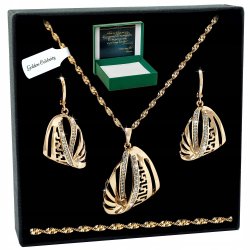 ZŁOTY KOMPLET STAL CHIRURGICZNA ŁAŃCUSZEK + WISIOREK + KOLCZYKI GRECKI 18K