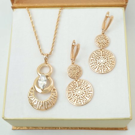 PIĘKNY KOMPLET BIŻUTERII DAMSKIEJ ZE STALI CHIRURGICZNEJ 18K ZŁOTY 45 CM