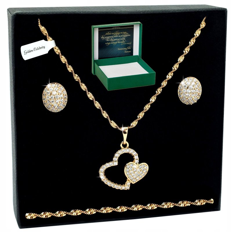 ZŁOTY KOMPLET BIŻUTERII ZE STALI CHIRURGICZNEJ PREZENT DLA NIEJ 50 CM 18K