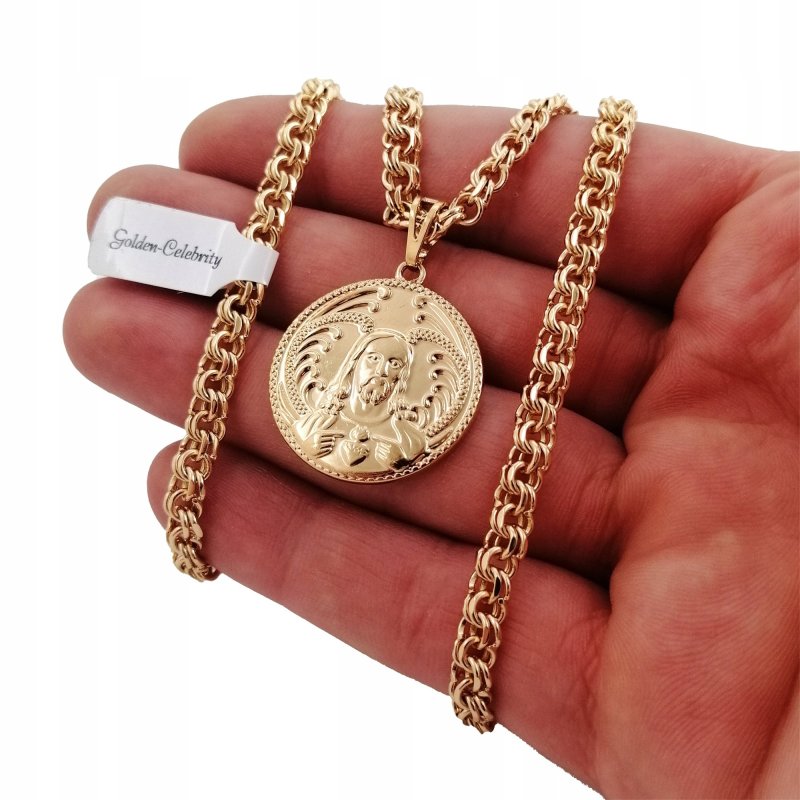 ZŁOTY ŁAŃCUSZEK GARIBALDI 50CM 5MM + MEDALIK JEZUS + DEDYKACJA Z ŻYCZENIAMI