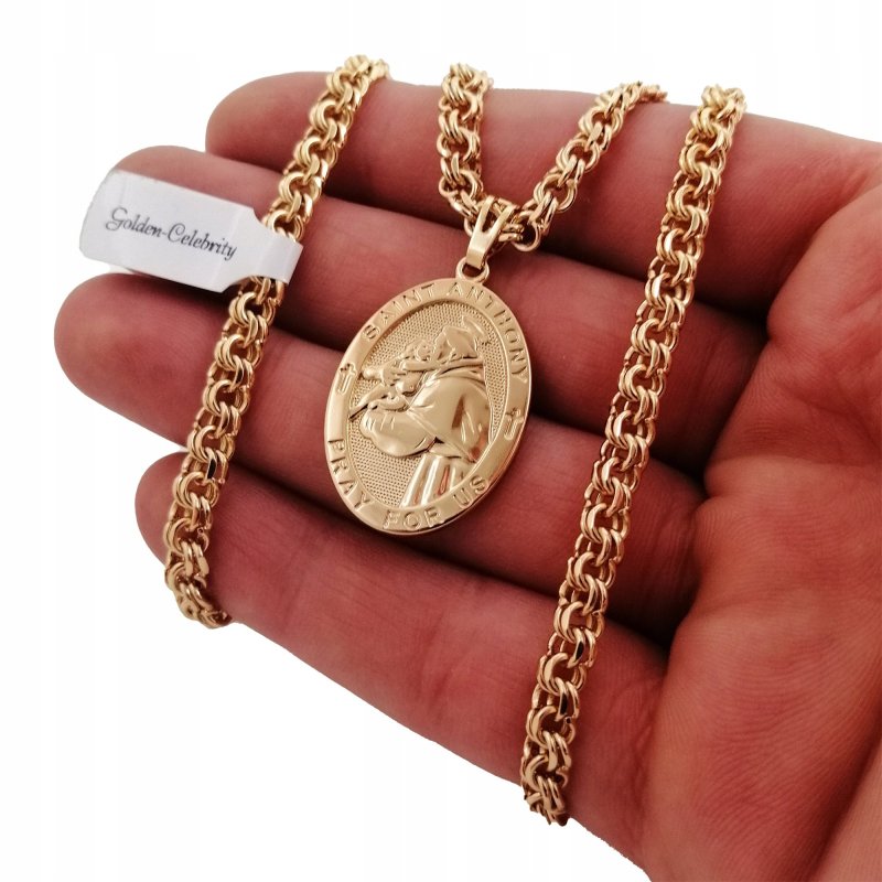 ZŁOTY ŁAŃCUSZEK MĘSKI GARIBALDI 50cm/5mm + MEDALIK ŚW. ANTONI PREZENT 18K