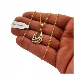 POZŁACANY ŁAŃCUSZEK SINGAPUR 55 CM + WISIOREK GRECKI WZÓR Z CYRKONIAMI 18K
