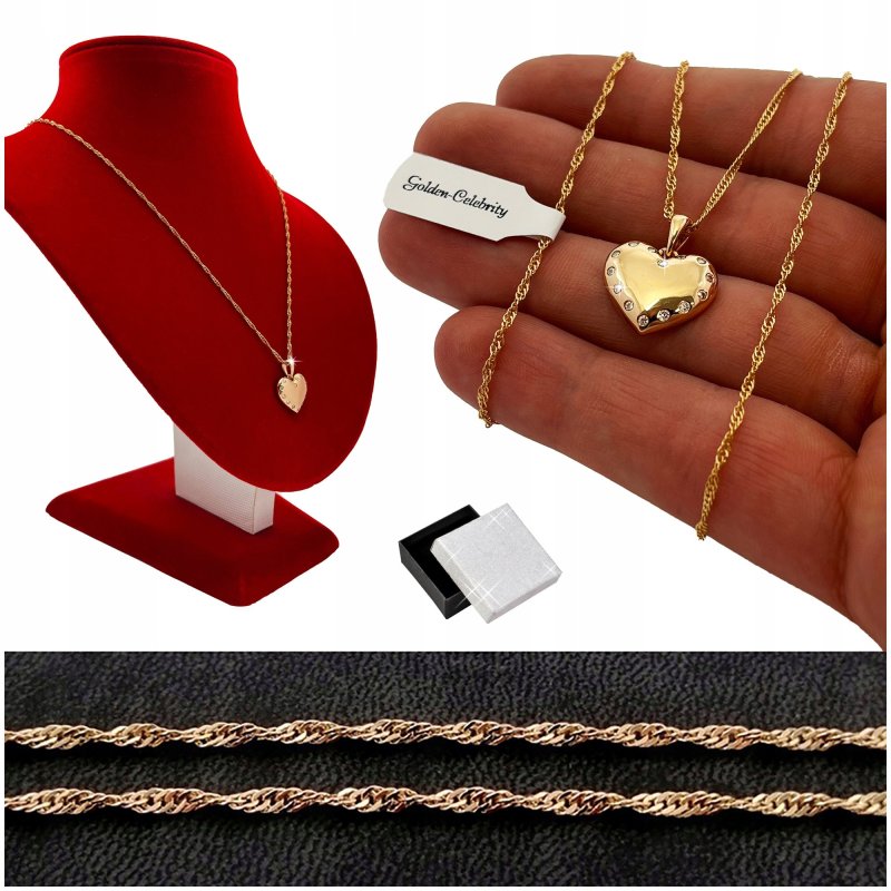 ELEGANCKI ZŁOTY ŁAŃCUSZEK Z SERDUSZKIEM / NASZYJNIK DAMSKI / DLA NIEJ 18K