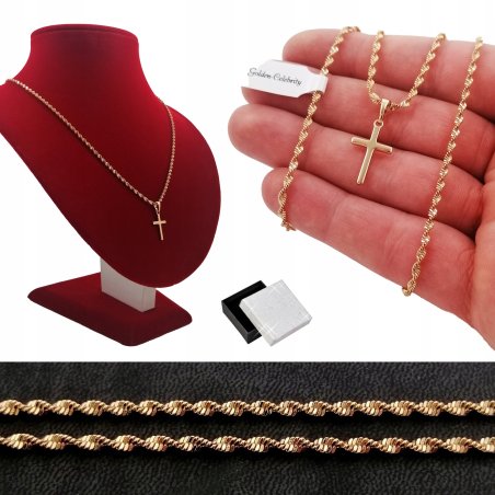 ZŁOTY ŁAŃCUSZEK NASZYJNIK DAMSKI Z KRZYŻYKIEM 18k STAL CHIRURGICZNA+GRATISY