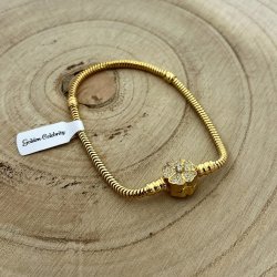 ZŁOTA BRANSOLETKA MODUŁOWA DO CHARMS KONICZYNKA Z CYRKONIAMI 21 cm + GRAWER