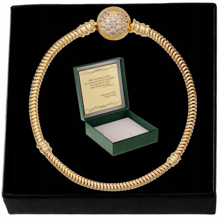 ZŁOTA BRANSOLETKA DAMSKA MODUŁOWA DO CHARMS SERCE Z CYRKONIAMI 21cm +GRAWER
