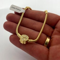 ZŁOTA BRANSOLETKA MODUŁOWA DO CHARMS KONICZYNKA Z CYRKONIAMI 21 cm + GRAWER