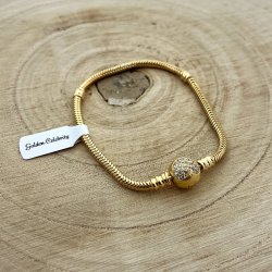 ZŁOTA BRANSOLETKA DAMSKA MODUŁOWA DO CHARMS SERCE Z CYRKONIAMI 20cm +GRAWER