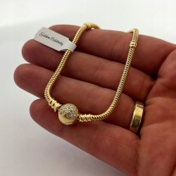 ZŁOTA BRANSOLETKA DAMSKA MODUŁOWA DO CHARMS SERCE Z CYRKONIAMI 20cm +GRAWER