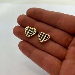 ZŁOTE KOLCZYKI SERCA CYRKONIE STAL CHIRURGICZNA PREZENT DLA NIEJ + GRATIS