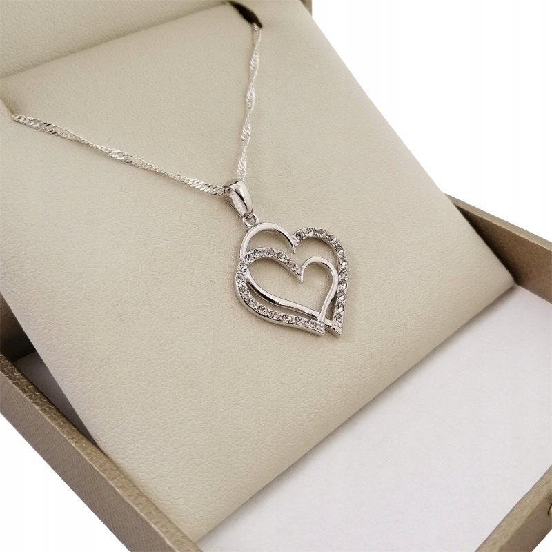 SREBRNY DAMSKI NASZYJNIK SERCE Z CYRKONIAMI PR. 925 PREZENT DLA DZIEWCZYNY
