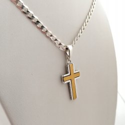 SREBRNY ŁAŃCUSZEK PANCERKA + KRZYŻYK 925 + GRAWER