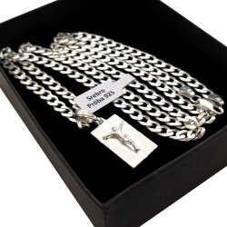 SREBRNY ŁAŃCUSZEK PANCERKA + KRZYŻYK 925 + GRAWER