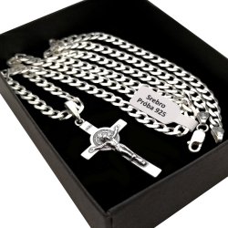 SREBRNY ŁAŃCUSZEK PANCERKA + KRZYŻYK 4MM BIŻUTERIA DLA MĘŻCZYZNY + GRAWER