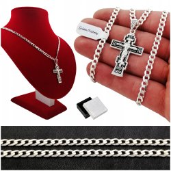 SREBRNY MĘSKI ŁAŃCUSZEK + KRZYŻYK PRAWOSŁAWNY 925 NA 30 40 50 60 URODZINY