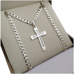 ELEGANCKIE SREBRNY ŁAŃCUSZEK PANCERKA+KRZYŻ NA 30 40 50 60 URODZINY GRAWER