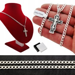 SREBRNY MĘSKI ŁAŃCUSZEK + KRZYŻYK PRAWOSŁAWNY 925 NA 30 40 50 60 URODZINY